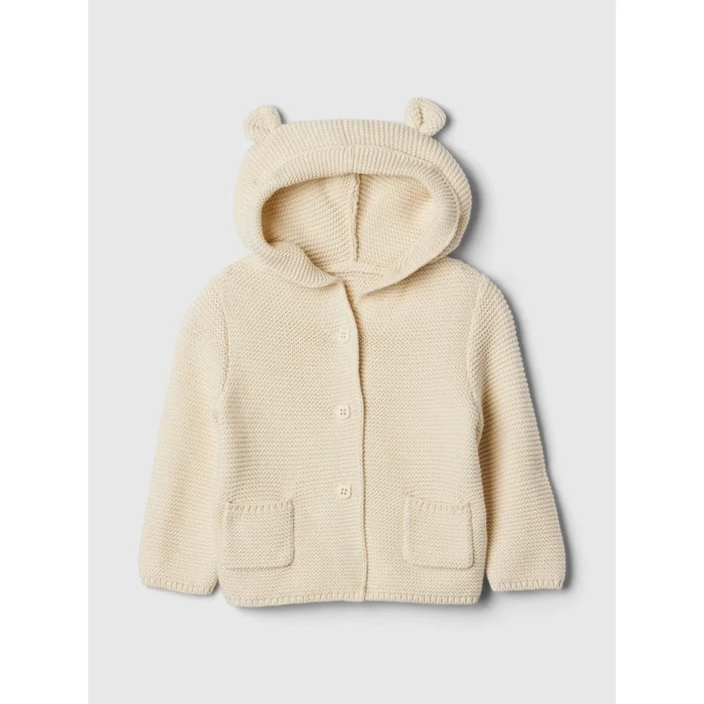 Baby Gap Cream Knit 3 Piece Set Hooded Baby Bear Cardigan Set0-3 Months